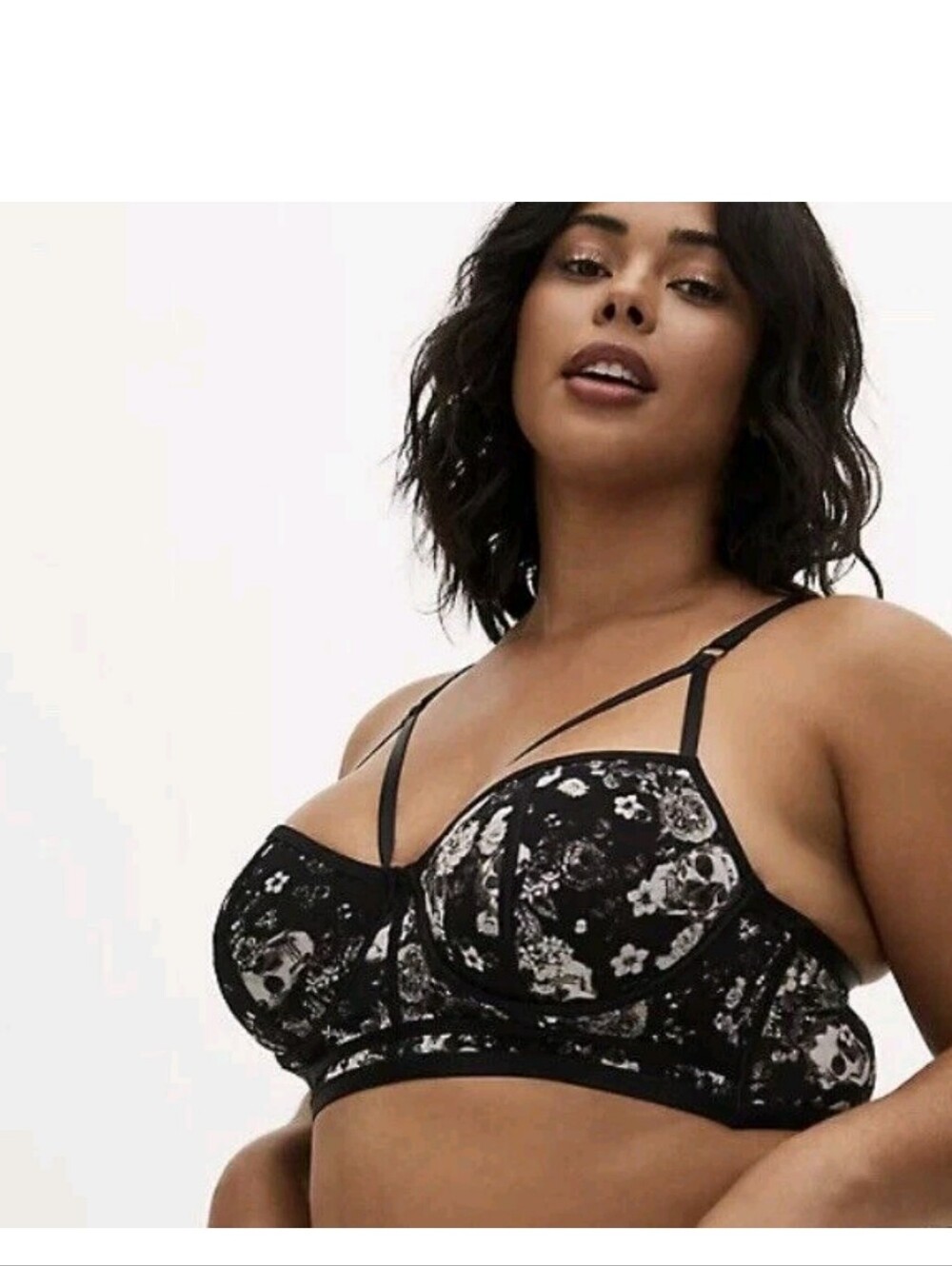 NEW Torrid 0 12 Black Skull Floral Mesh Strappy Longline Wired Bra CX-3877 - Picture 2 of 12